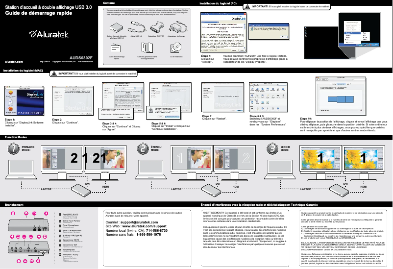Page n°1 - Manuel utilisateur Aluratek AUDS0302F