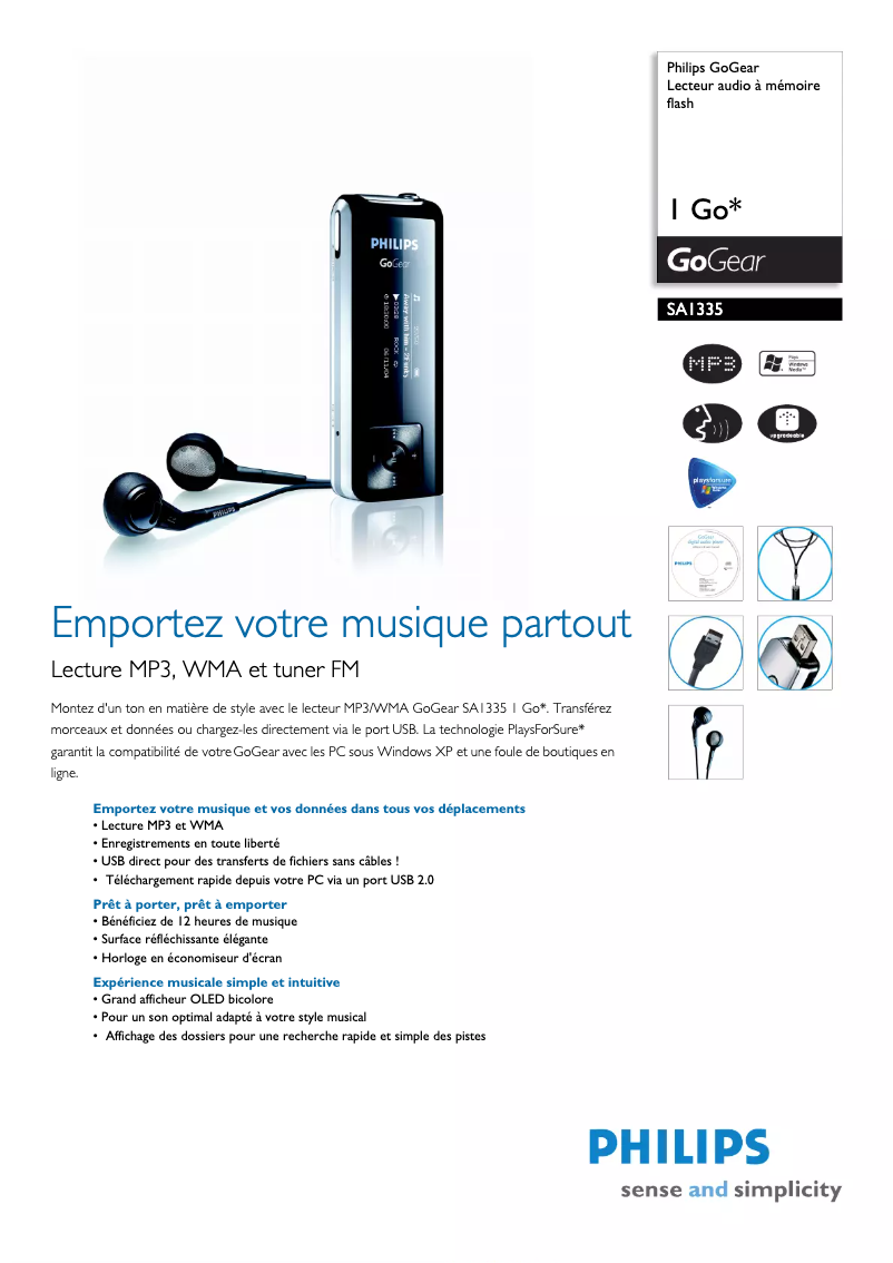 Página 1 del manual Ficha técnica Philips GoGear SA1335