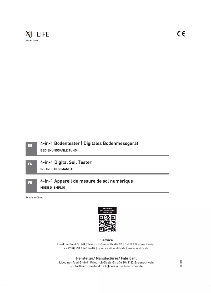 Page n°1 - Manuel utilisateur X4-LIFE 700403