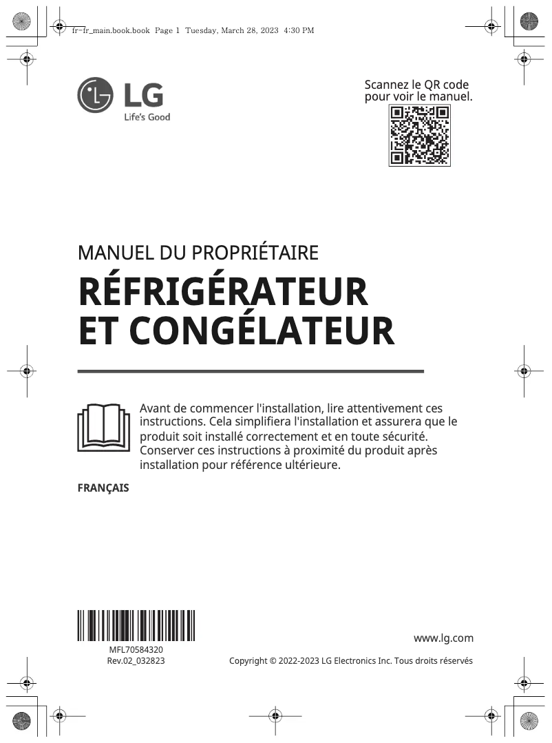 Page 1 de la notice Manuel utilisateur LG GBB62PZFDN