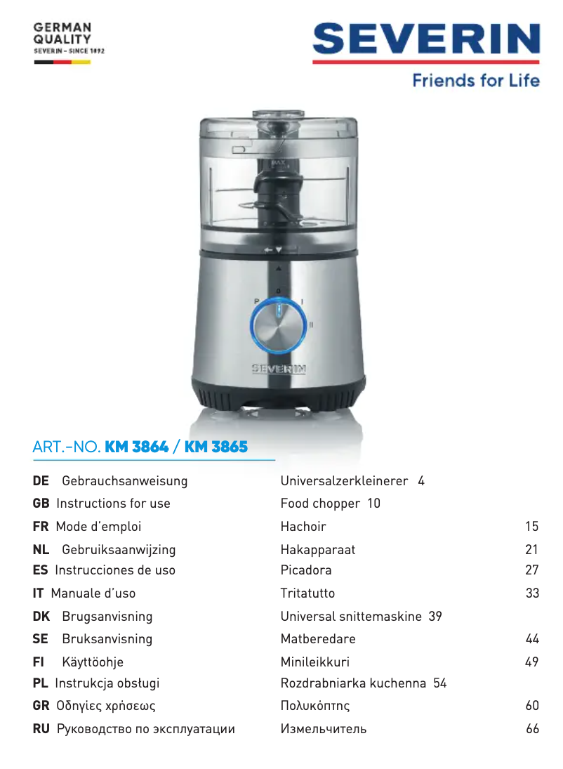 Page n°1 - Manuel utilisateur Severin KM 3864