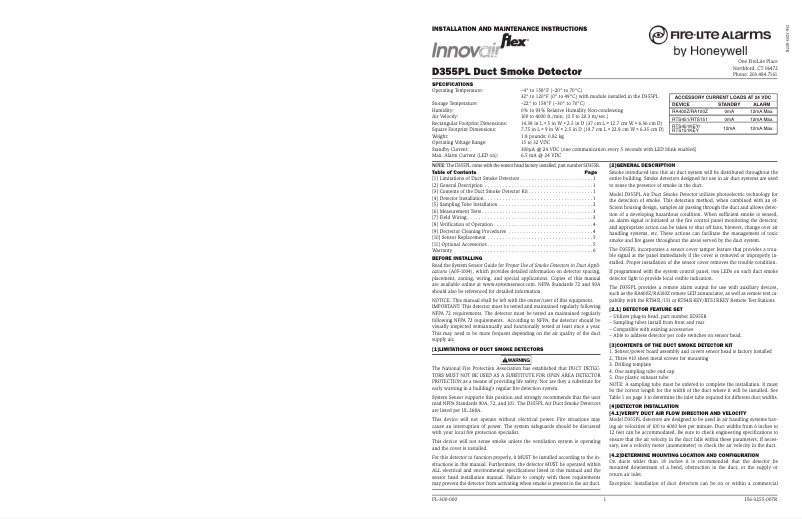 Page n°1 - Manuel utilisateur Fire-Lite D355PL