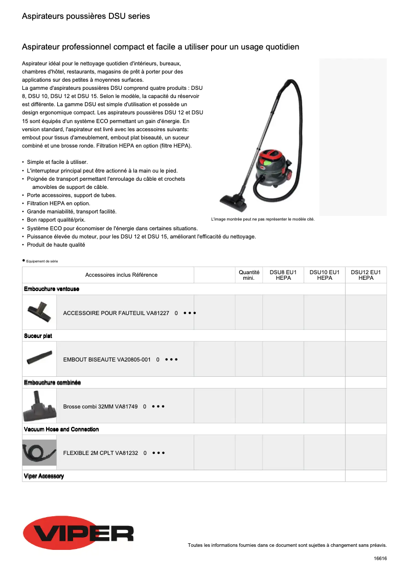 Página 1 del manual Ficha técnica Nilfisk DSU10