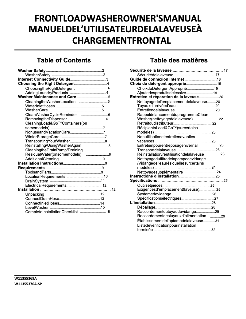 Image de la première page du manuel de l'appareil WFW5620HW