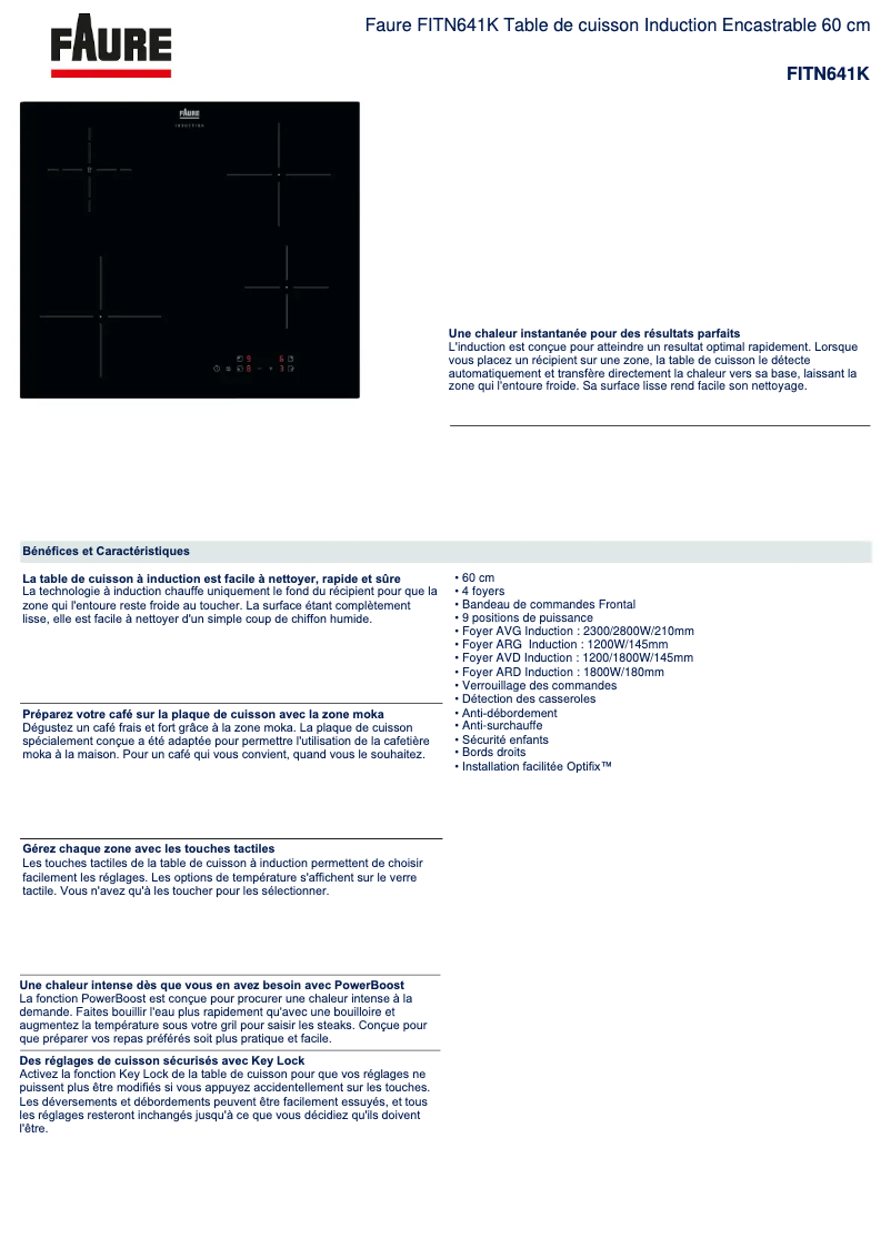 Page n°1 - Fiche technique Faure FITN641K