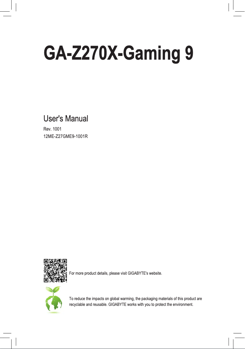 Image de la première page du manuel de l'appareil GA-Z270X-Gaming 9