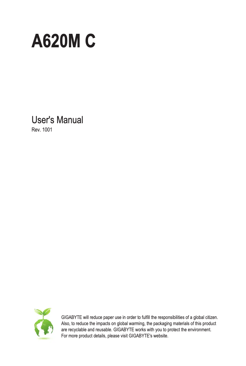 Page 1 de la notice Manuel utilisateur Gigabyte A620M C
