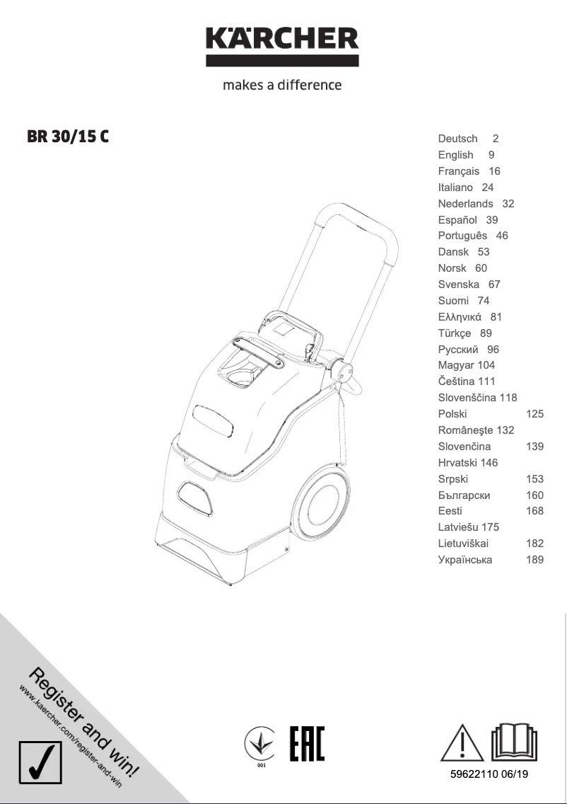 Page 1 de la notice Manuel utilisateur Kärcher BRC 30/15 C