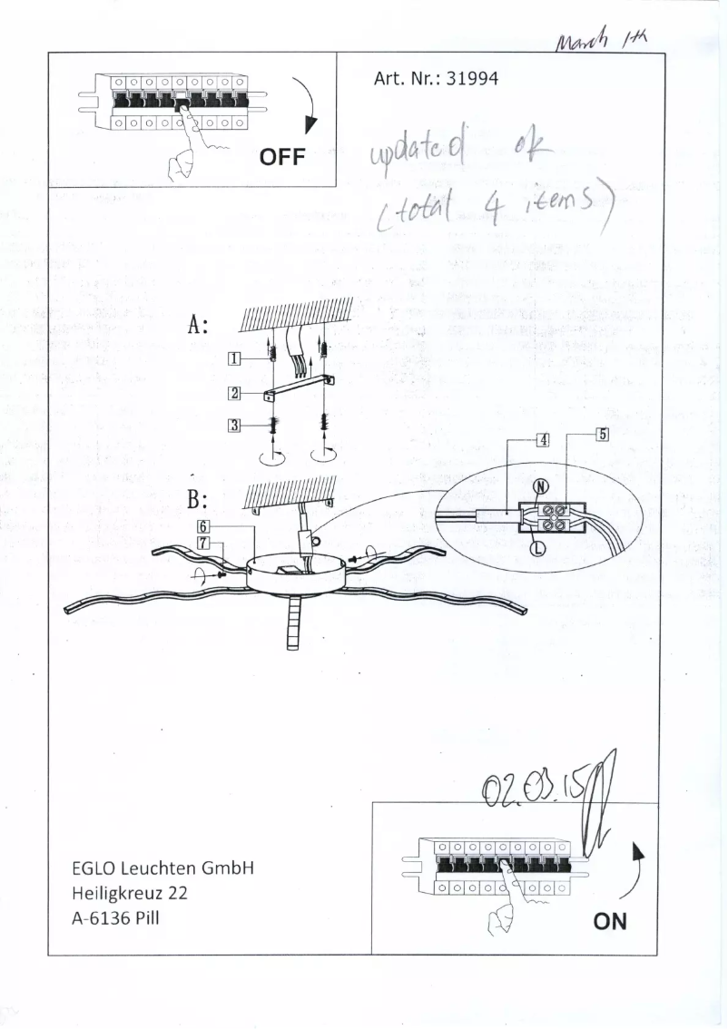 Page 1 de la notice Manuel utilisateur Eglo Roncade