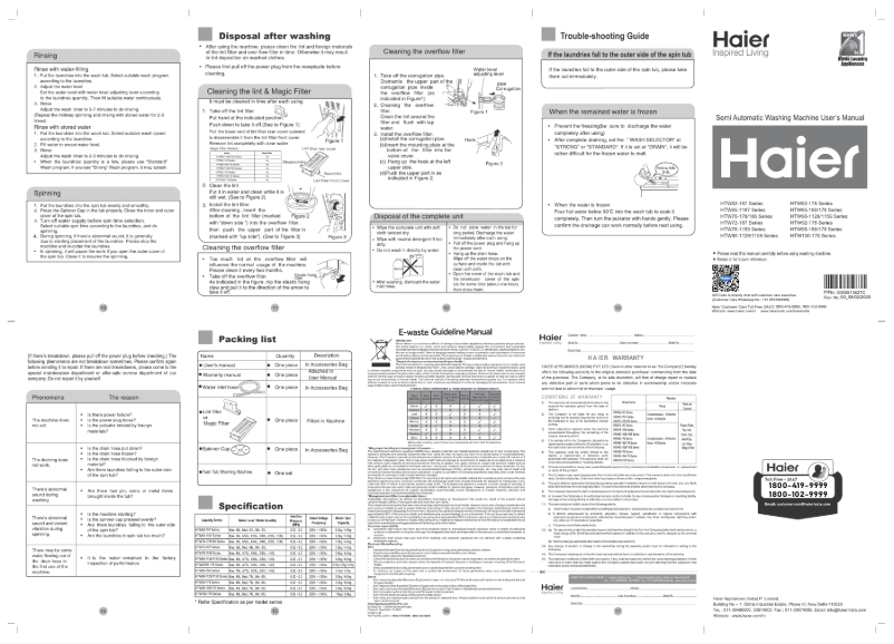 Page 1 de la notice Manuel utilisateur Haier HTW85-178