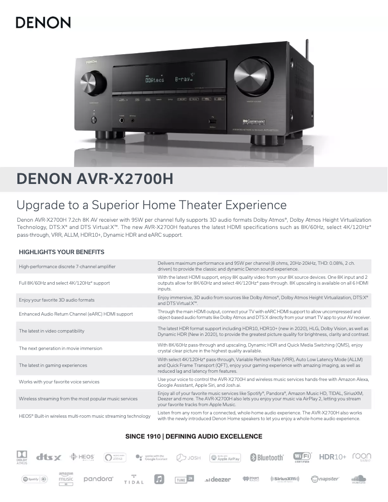 Image de la première page du manuel de l'appareil AVR-X2700H