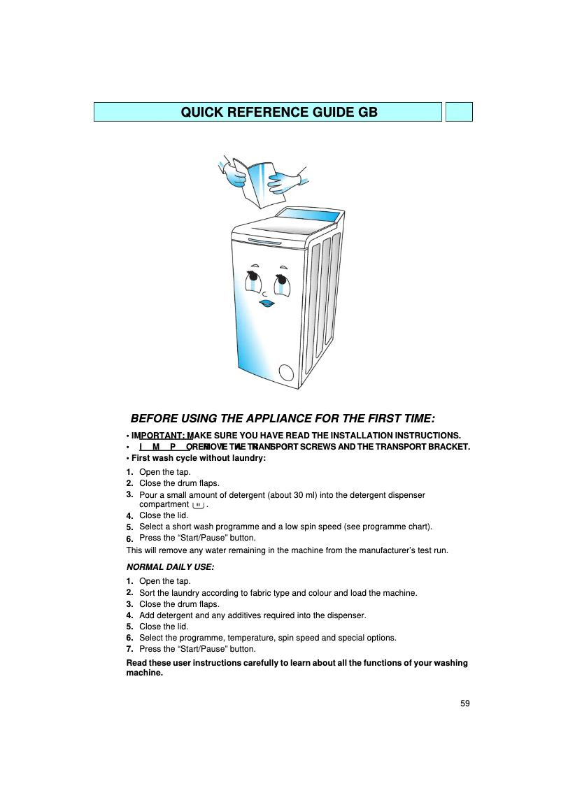 Page 1 de la notice Manuel utilisateur Bauknecht WATE 9573 2