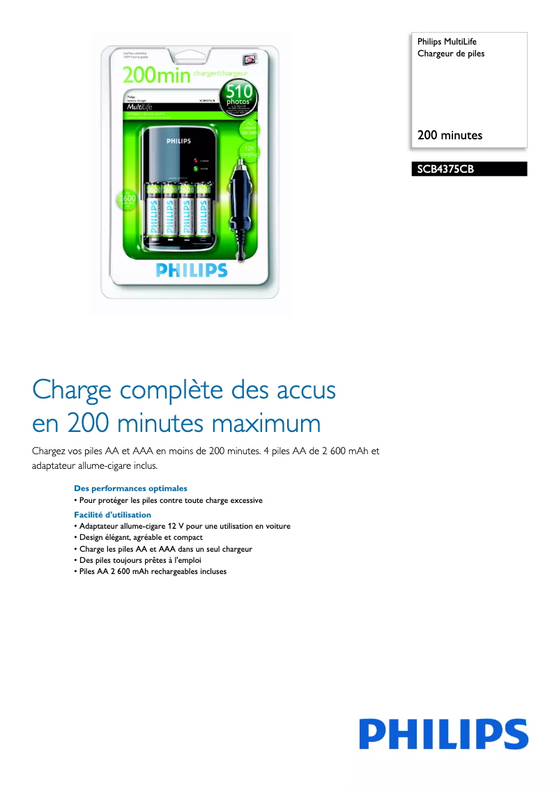 Page 1 de la notice Fiche technique Philips MultiLife SCB4375CB