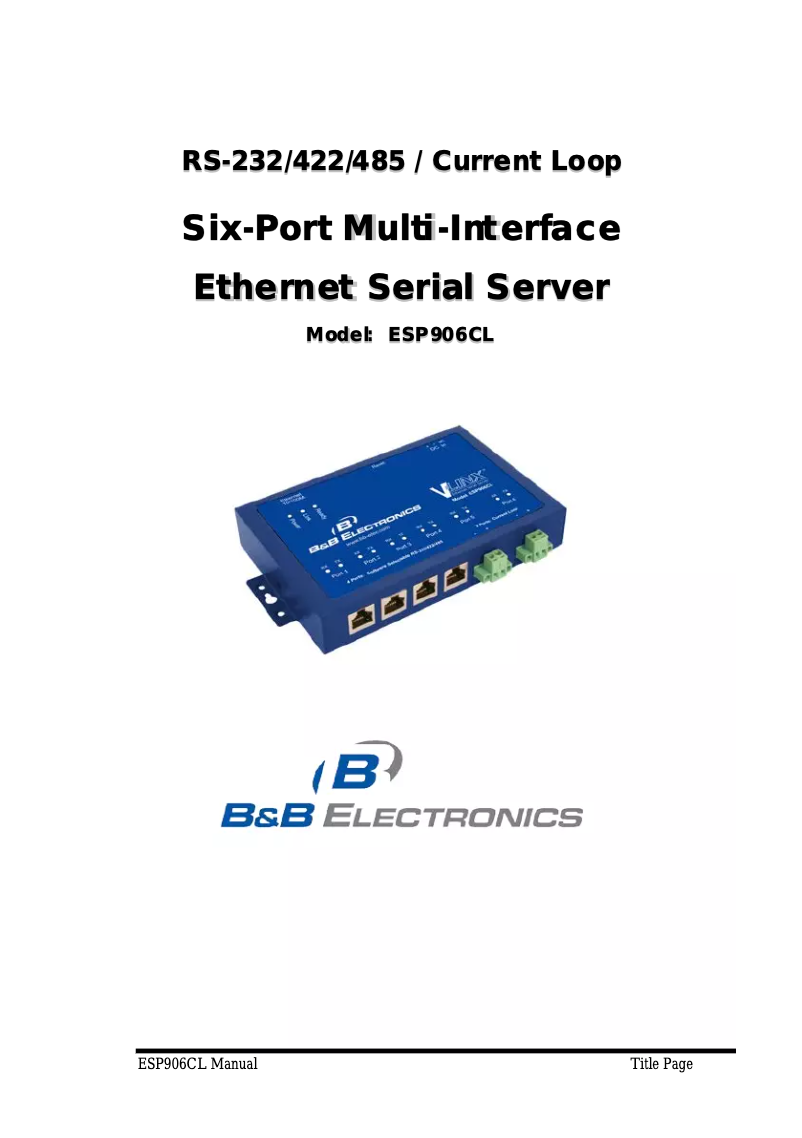 Page n°1 - Manuel utilisateur B&B Electronics ESP906CL