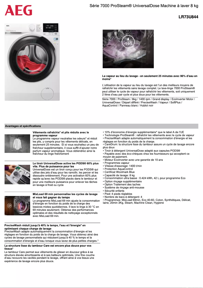 Página 1 del manual Ficha técnica AEG LR73U844