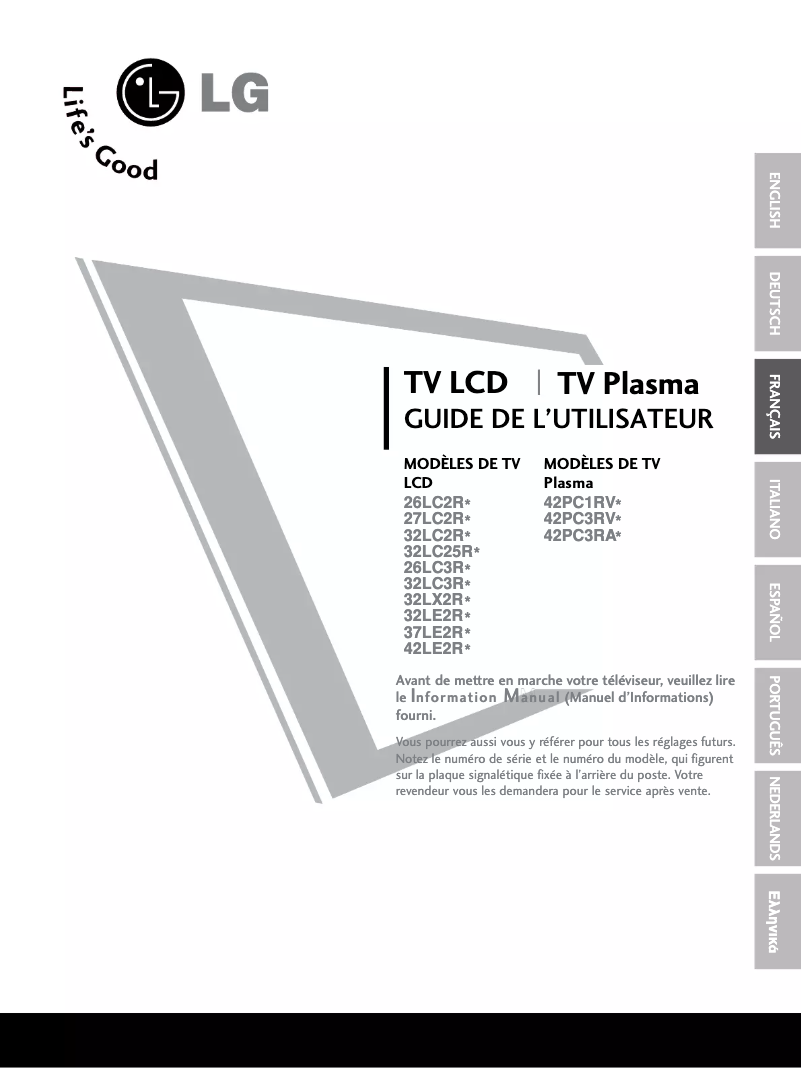 Page 1 de la notice Manuel utilisateur LG 26LC2R