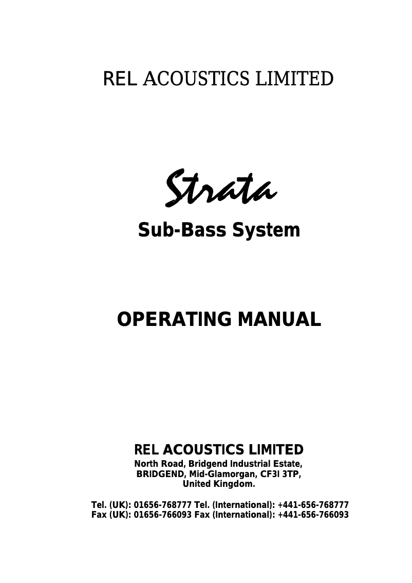 Page n°1 - Manuel utilisateur REL Acoustics Strata