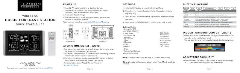 Page n°1 - Guide de démarrage rapide La Crosse Technology WW85777V2