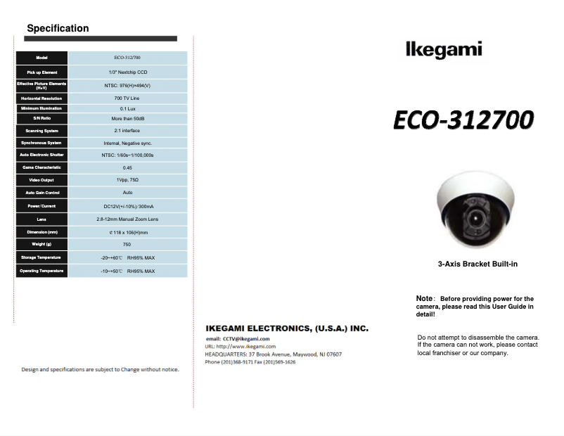 Page n°1 - Manuel utilisateur Ikegami ECO-312700