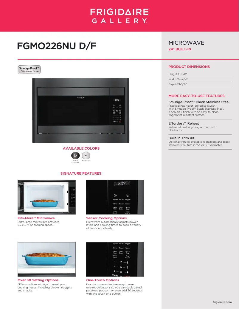 Página 1 del manual Ficha técnica Frigidaire FGMO226NUD