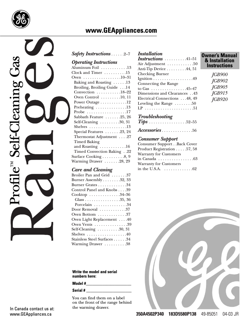 Page n°1 - Mode d'emploi GE JGB905BEFBB