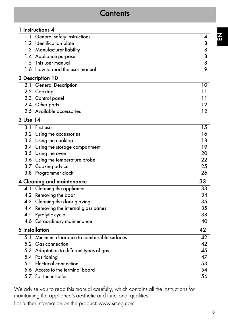 Page n°1 - Fiche technique Smeg CSP9GMXA