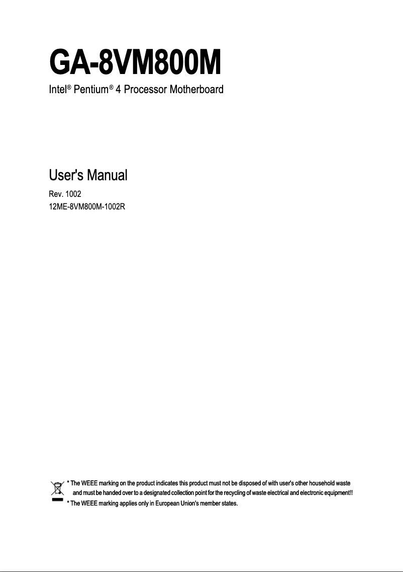 Page n°1 - Manuel utilisateur Gigabyte GA-8VM800M