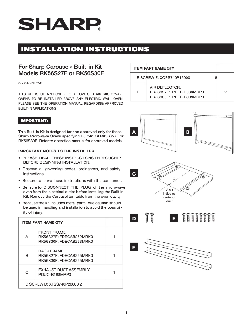 Page 1 de la notice Manuel utilisateur Sharp RK56S27F