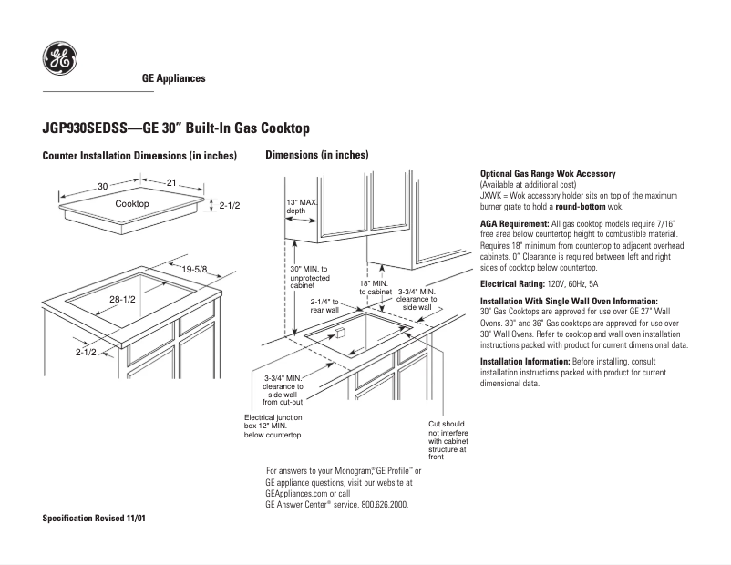 Page n°1 - Fiche technique GE JGP930SEDSS