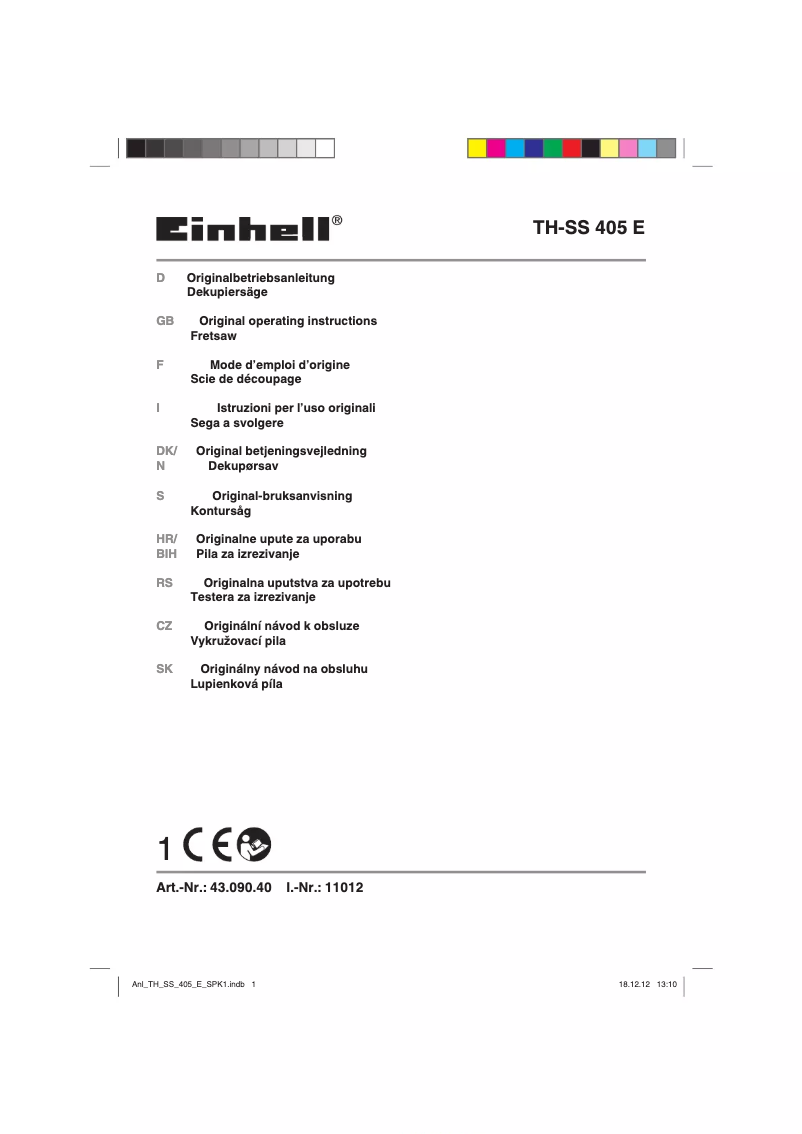 Page 1 de la notice Manuel utilisateur Einhell TC-SS 405 E
