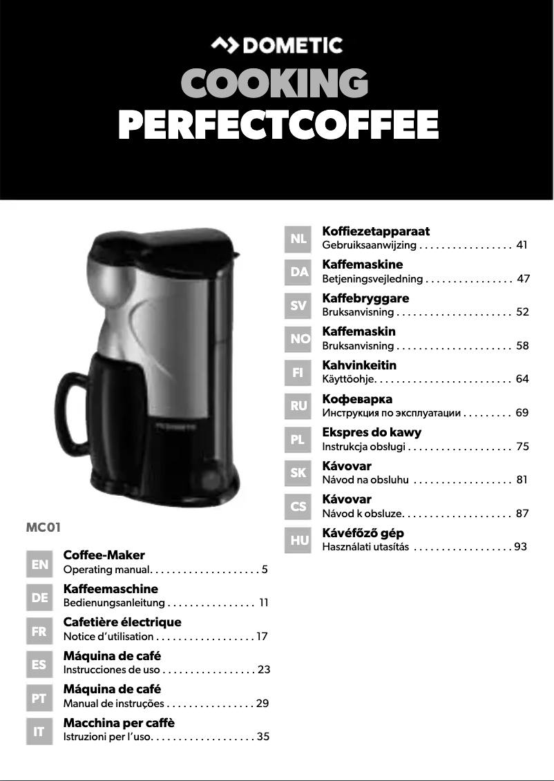 Image de la première page du manuel de l'appareil PerfectCoffee MC01