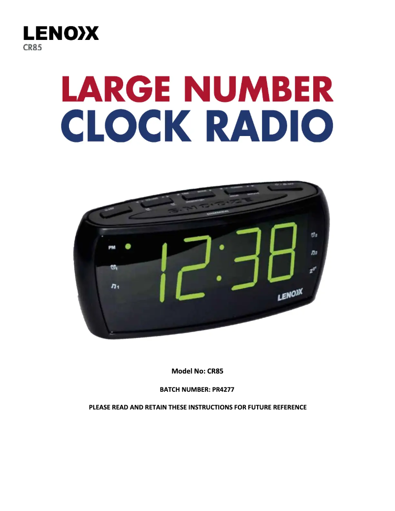 Page 1 de la notice Manuel utilisateur Lenoxx CR85