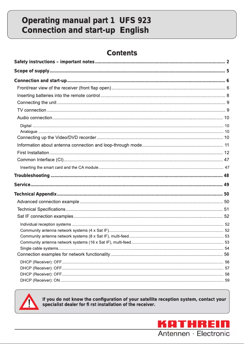 Page 1 de la notice Manuel utilisateur Kathrein UFS 923sw