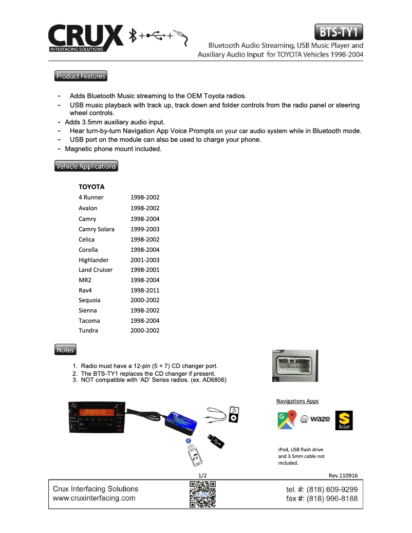 Página 1 del manual Manual de usuario CRUX BTS-TY1