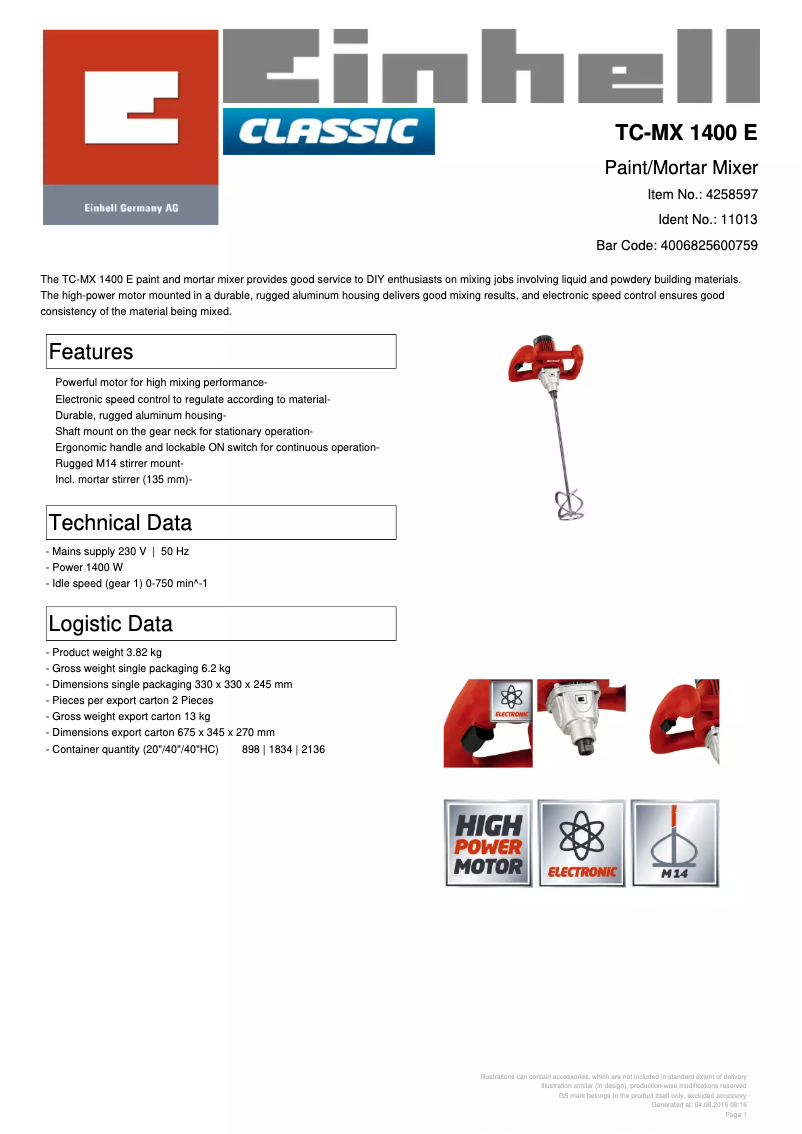 Image de la première page du manuel de l'appareil TC-MX 1400 E