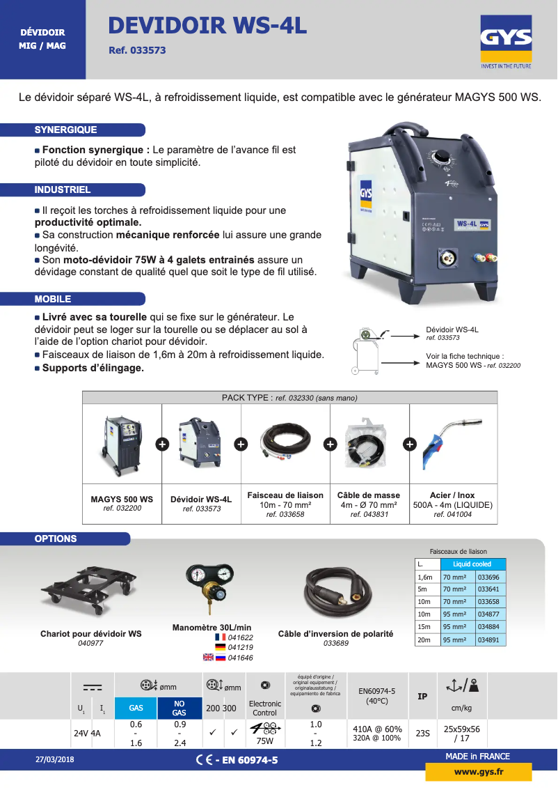 Page 1 de la notice Fiche technique GYS WS-4L