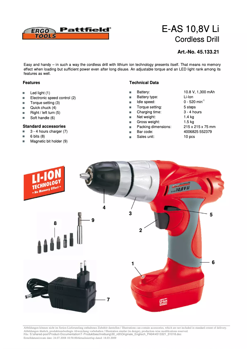Page n°1 - Manuel utilisateur Ergotools Pattfield E-AS 10,8 V Li