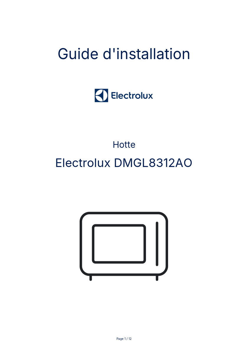 Page n°1 - Guide d'installation Electrolux DMGL8312AO