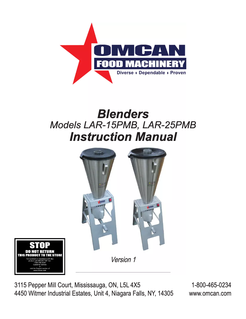 Page n°1 - Manuel utilisateur Omcan LAR-15PMB