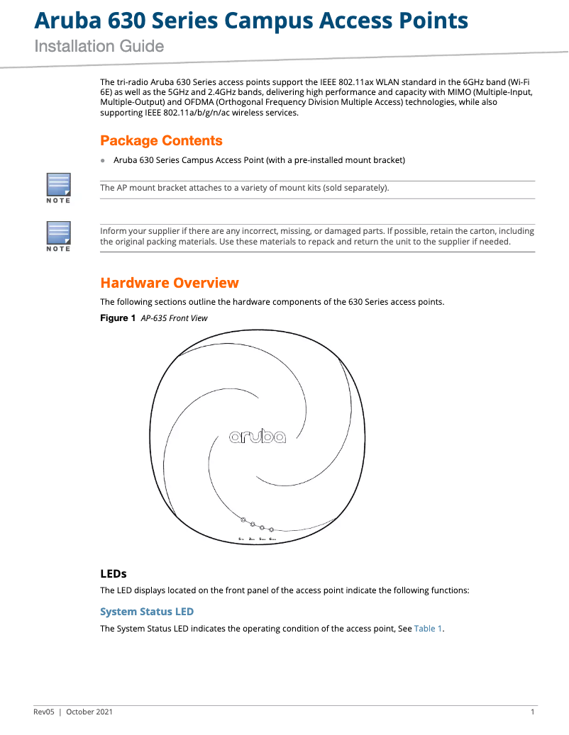 Página 1 del manual Manual de usuario Aruba AP-635
