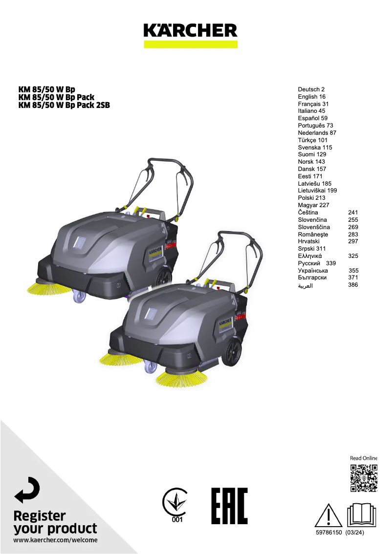 Página 1 del manual Manual de usuario Kärcher KM 85/50 W Bp Pack 2SB