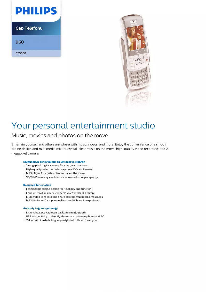 Page 1 de la notice Brochure Philips Xenium CT9A9WSLV