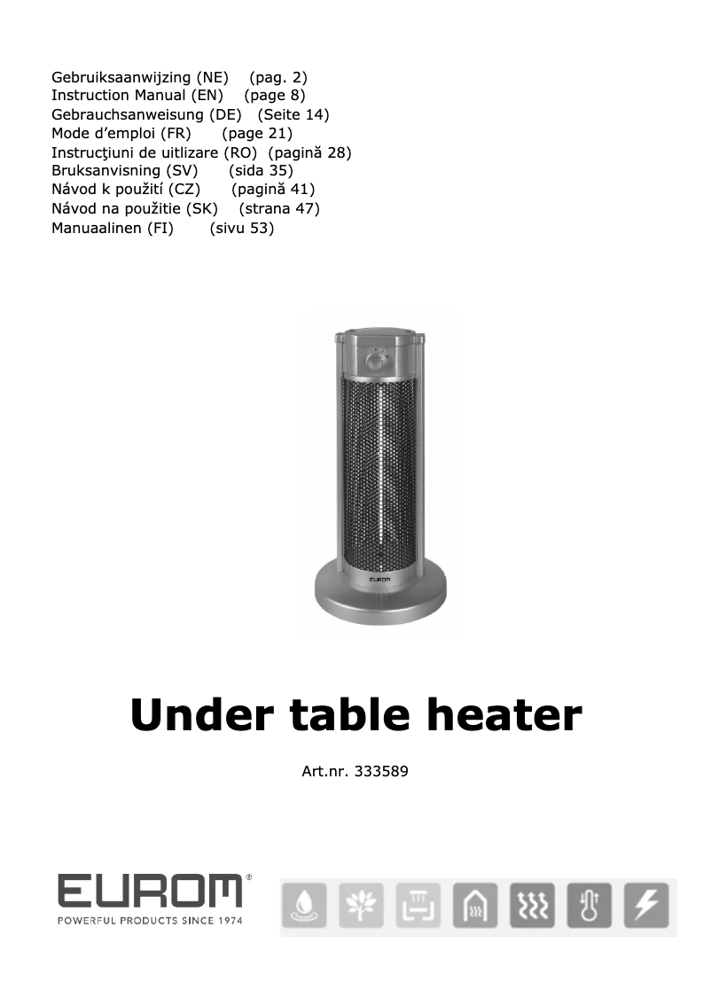 Page 1 de la notice Manuel utilisateur Eurom Under table heater