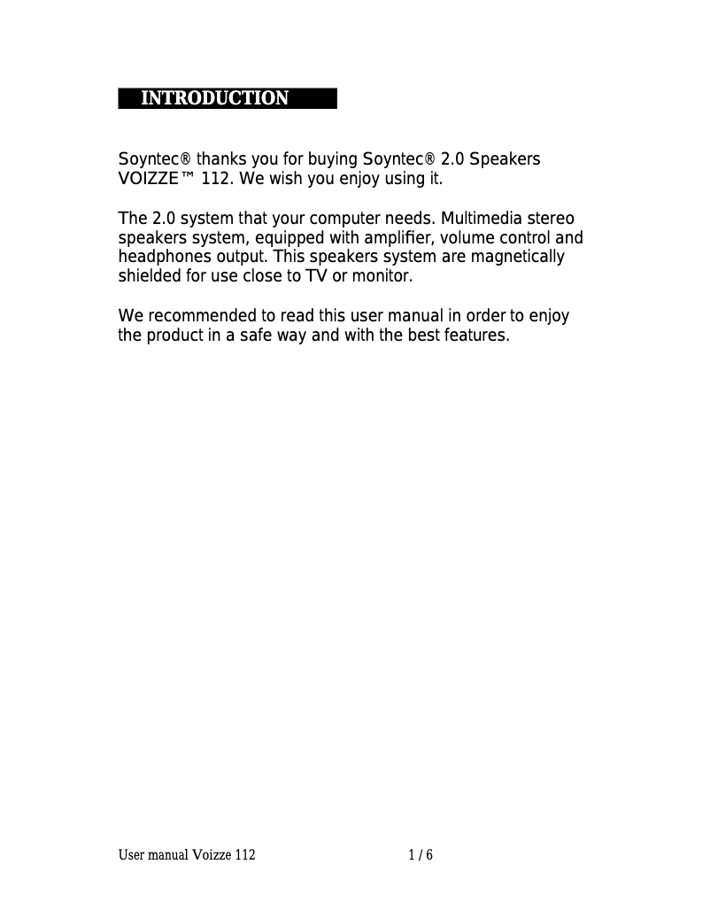 Page 1 de la notice Manuel utilisateur Soyntec Voizze 112