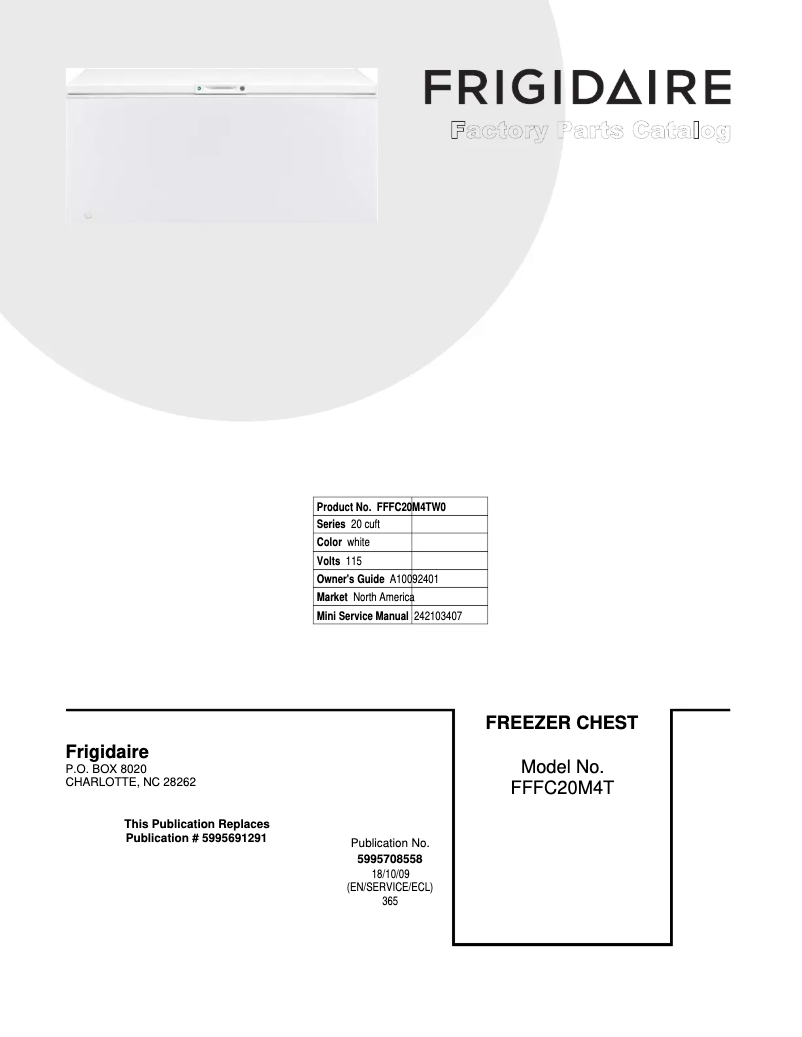 Page 1 de la notice Catalogue Frigidaire FFFC20M4TW