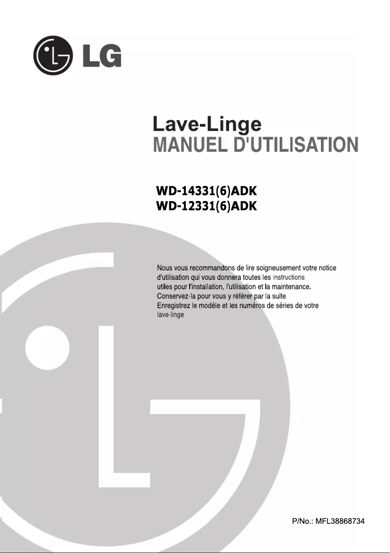 Page n°1 - Manuel utilisateur LG WD-12331ADK