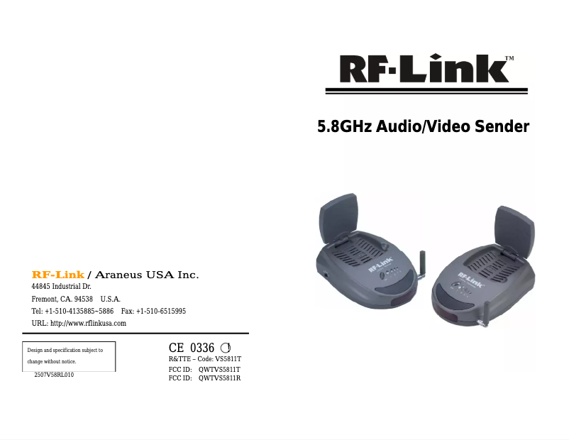 Page n°1 - Manuel utilisateur RF-Link AVS-5811