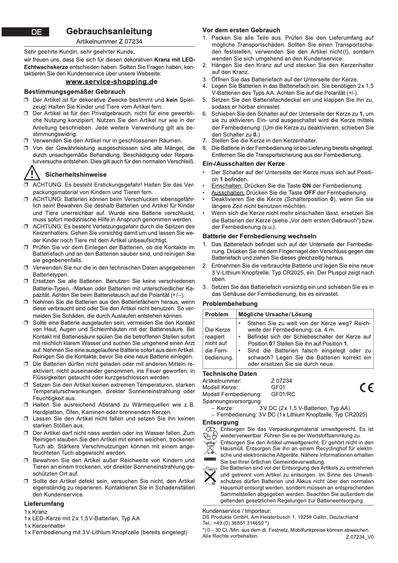 Image de la première page du manuel de l'appareil 07234