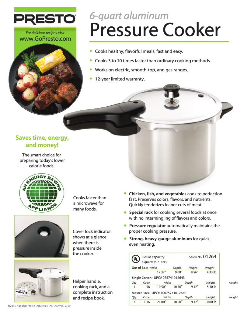 Page 1 de la notice Fiche technique Presto 01264