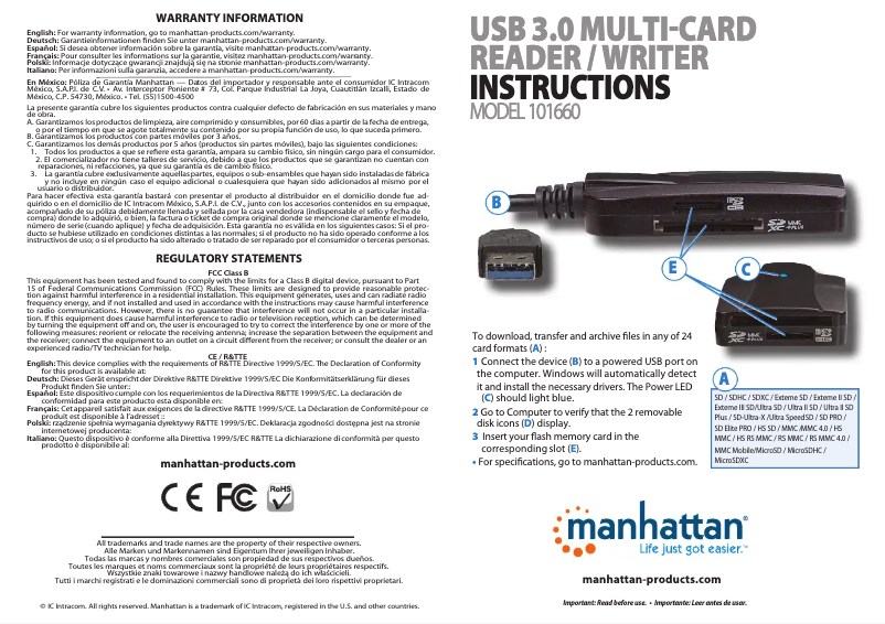 Page 1 de la notice Manuel utilisateur Manhattan 101660